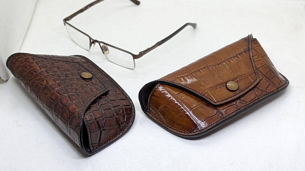 Handmade Cow Leather Crocodile Glasses Case